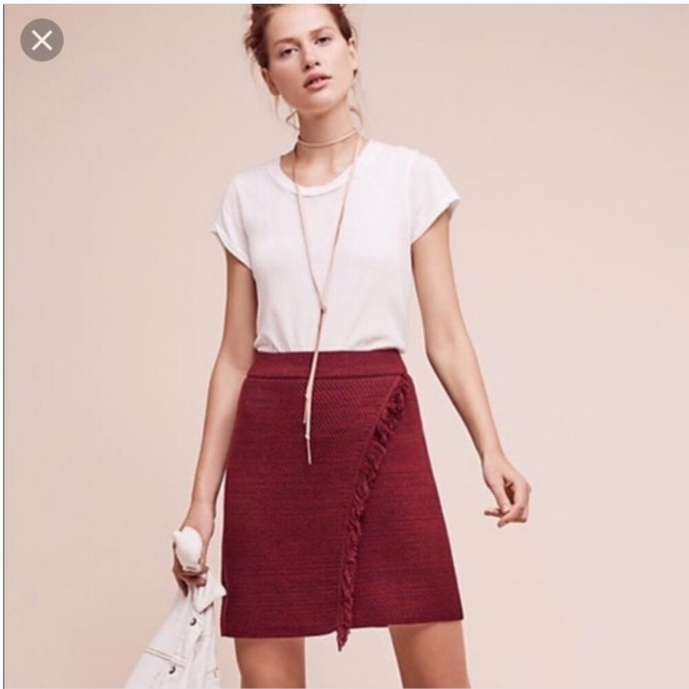 Anthropologie Maeve Sweater Wrap Fringe Skirt
